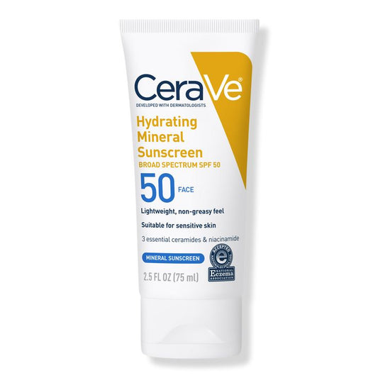 CeraVe Hydrating Mineral Sunscreen SPF 50 for Face - Broad Spectrum Protection - Glowxii